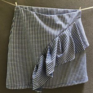 Topshop blue gingham skirt with ruffle